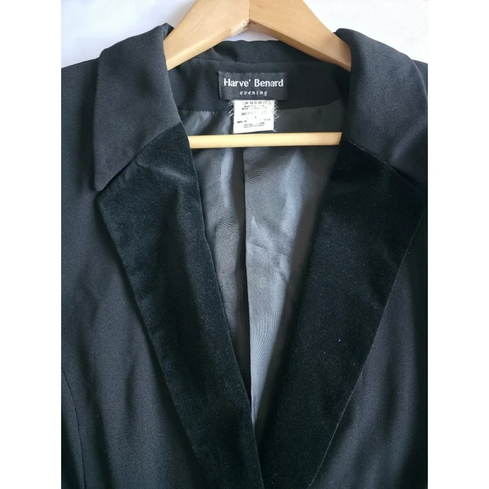 Vintage 90s Harve Benard Black Tuxedo Blazer Women L Velvet Trim Classic